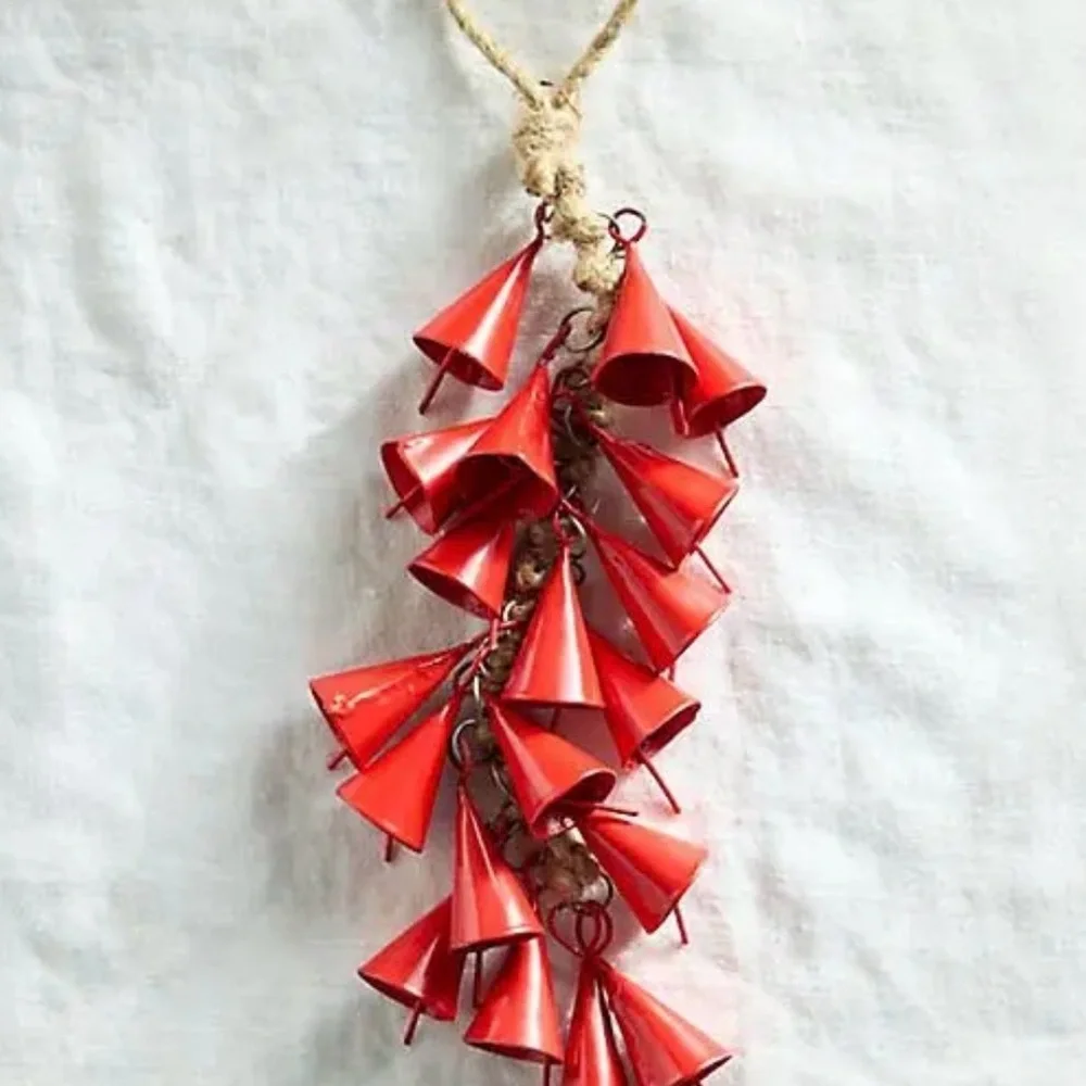 Anthropologie Terrain Red Bell Charm Christmas Twisted Jute Rope To Hang 12” NEW